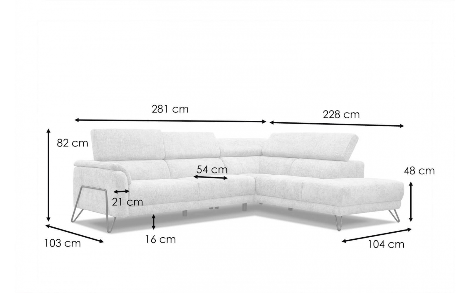 Canapé d'angle droit avec appuis-tête réglables 5 places RODEN