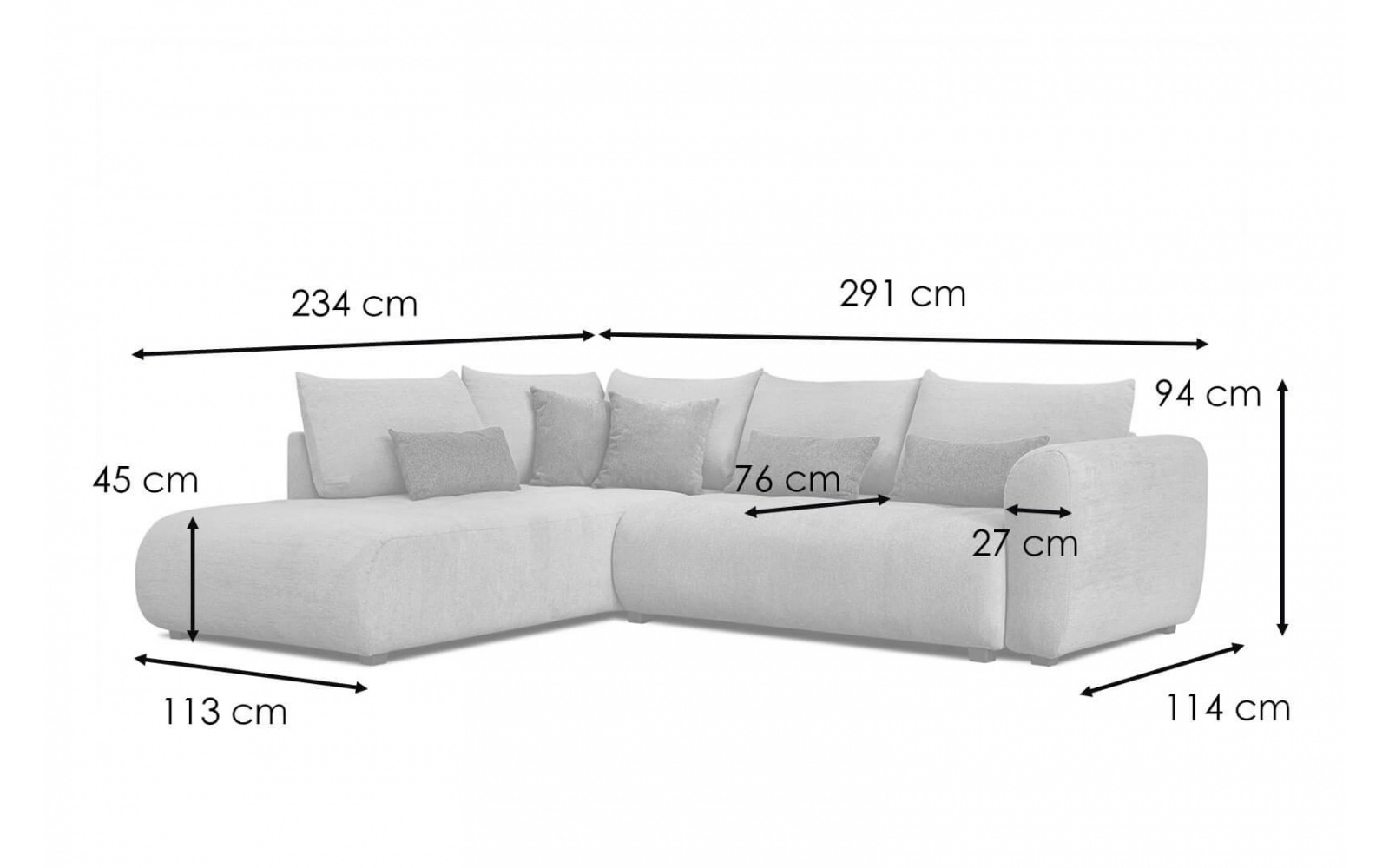 Canapé d'angle gauche convertible 5 places SORENO