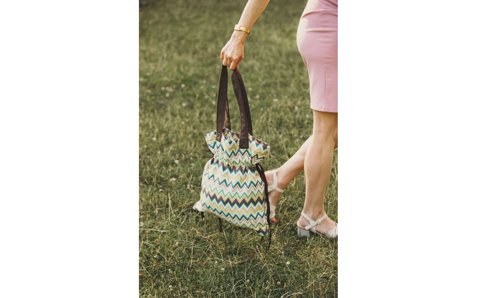 Sac cabas à fermeture par cordon en tissu à motifs EMMA