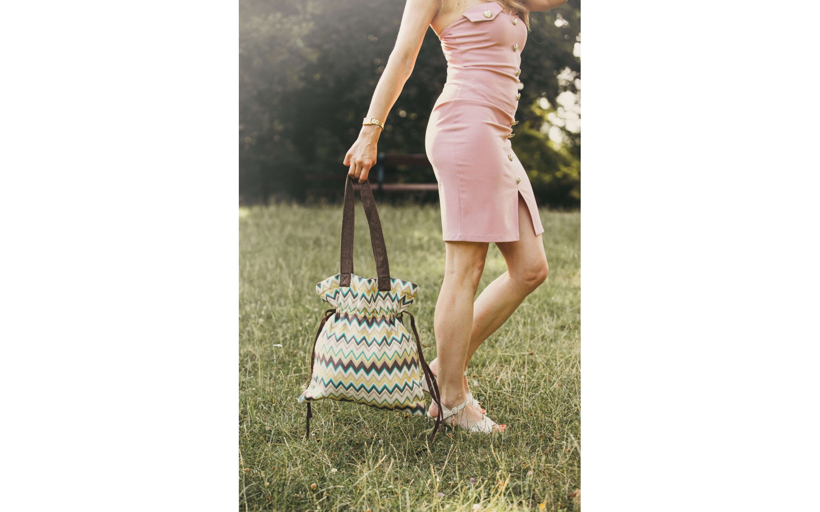 Sac cabas à fermeture par cordon en tissu à motifs EMMA