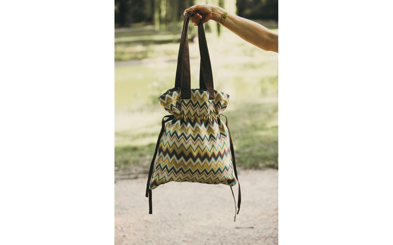 Sac cabas à fermeture par cordon en tissu à motifs EMMA