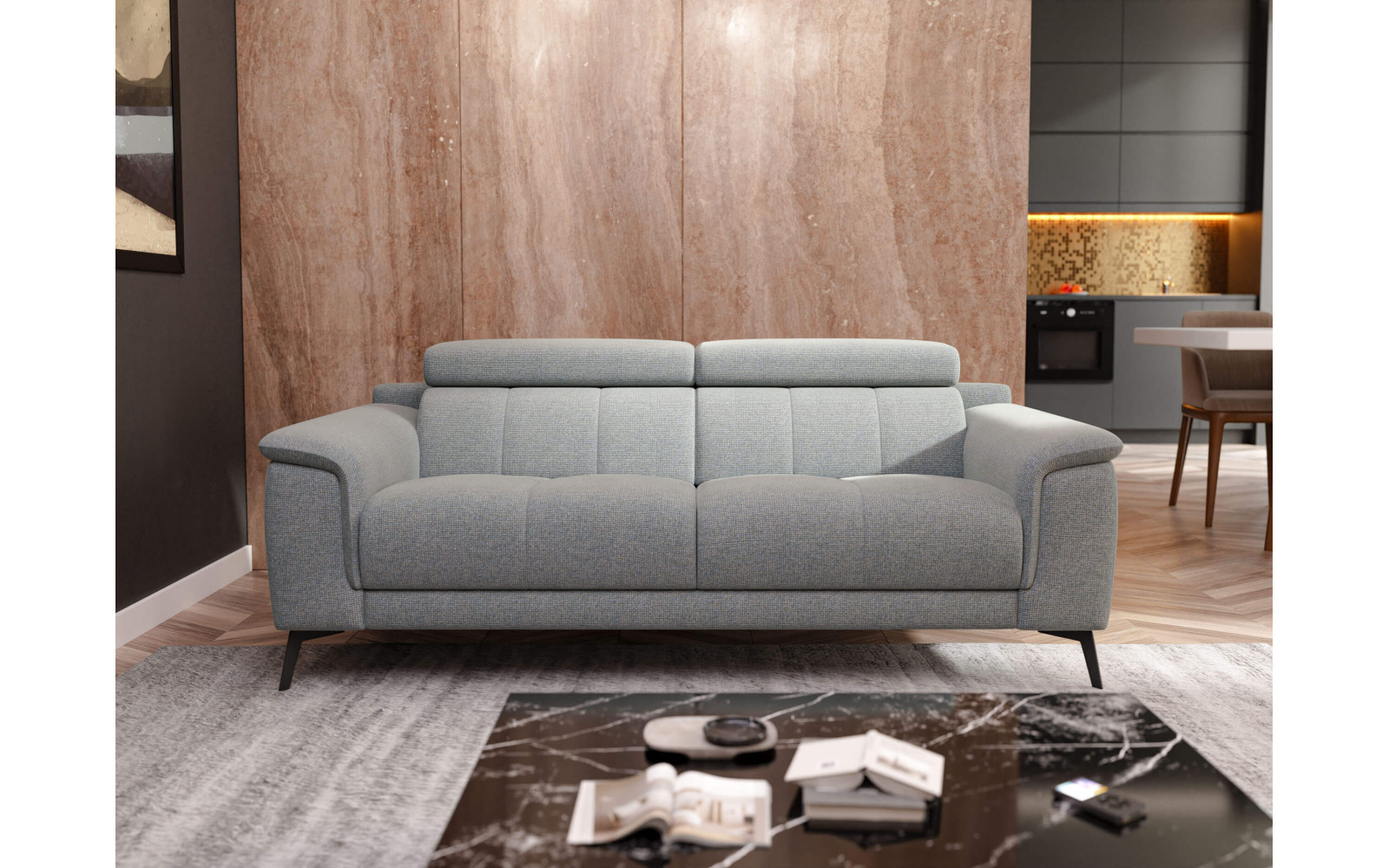 Canapé droit XXL 3 places avec appuie-têtes réglables FIERO