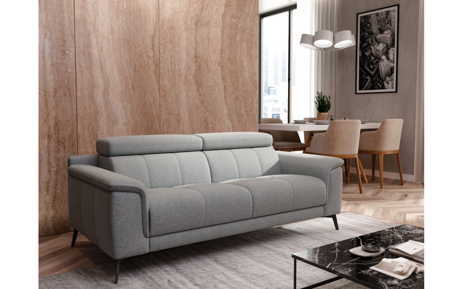 Canapé droit XXL 3 places avec appuie-têtes réglables FIERO