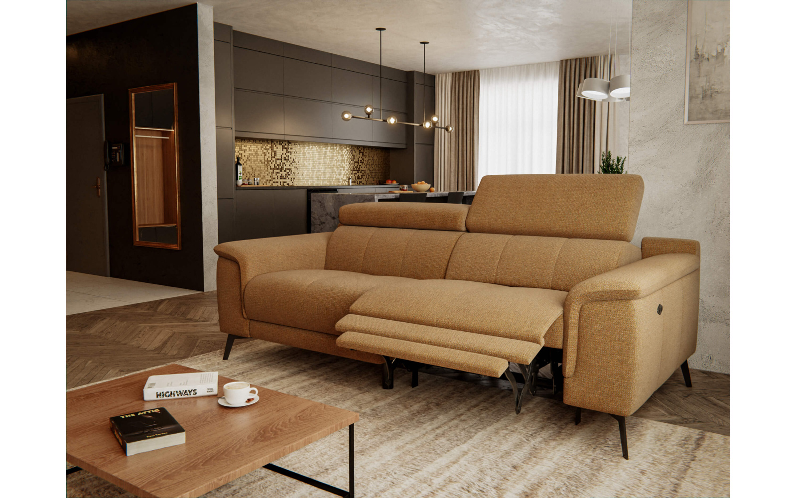 Canapé droit 3 places avec un relax électrique à côté droit FIERO