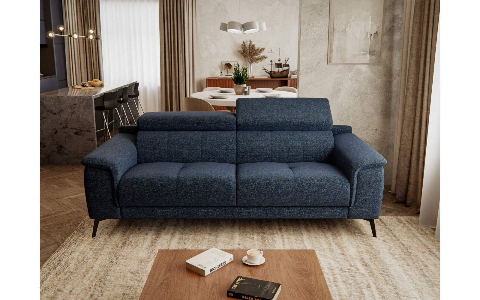 Canapé droit XXL 3 places avec appuie-têtes réglables FIERO