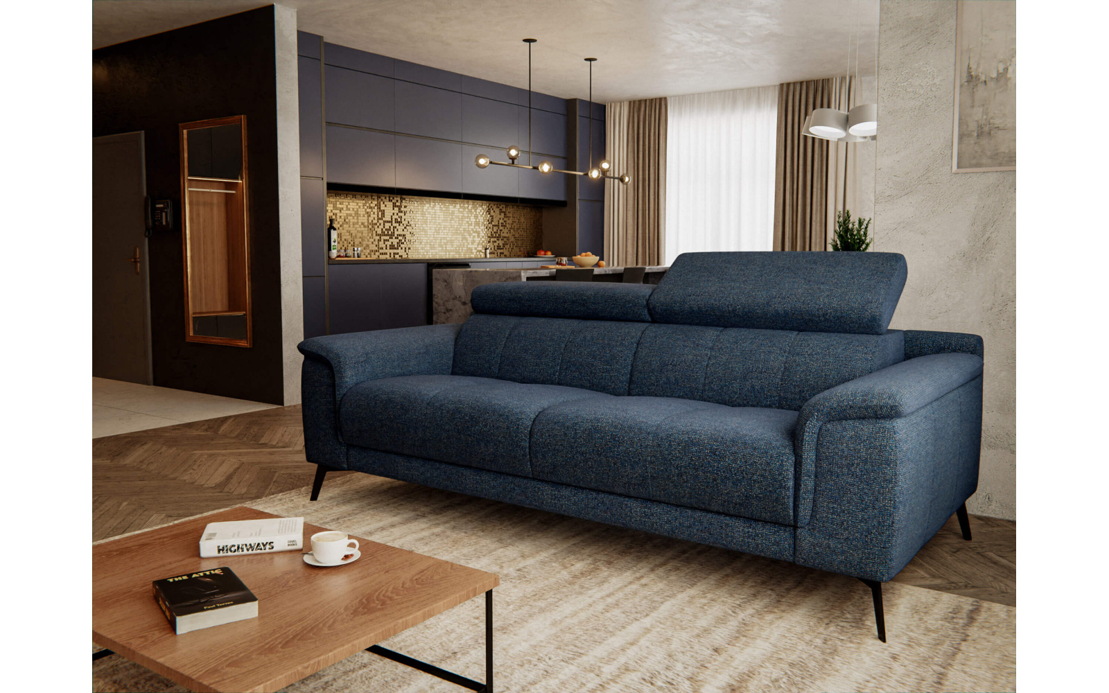 Canapé droit XXL 3 places avec appuie-têtes réglables FIERO