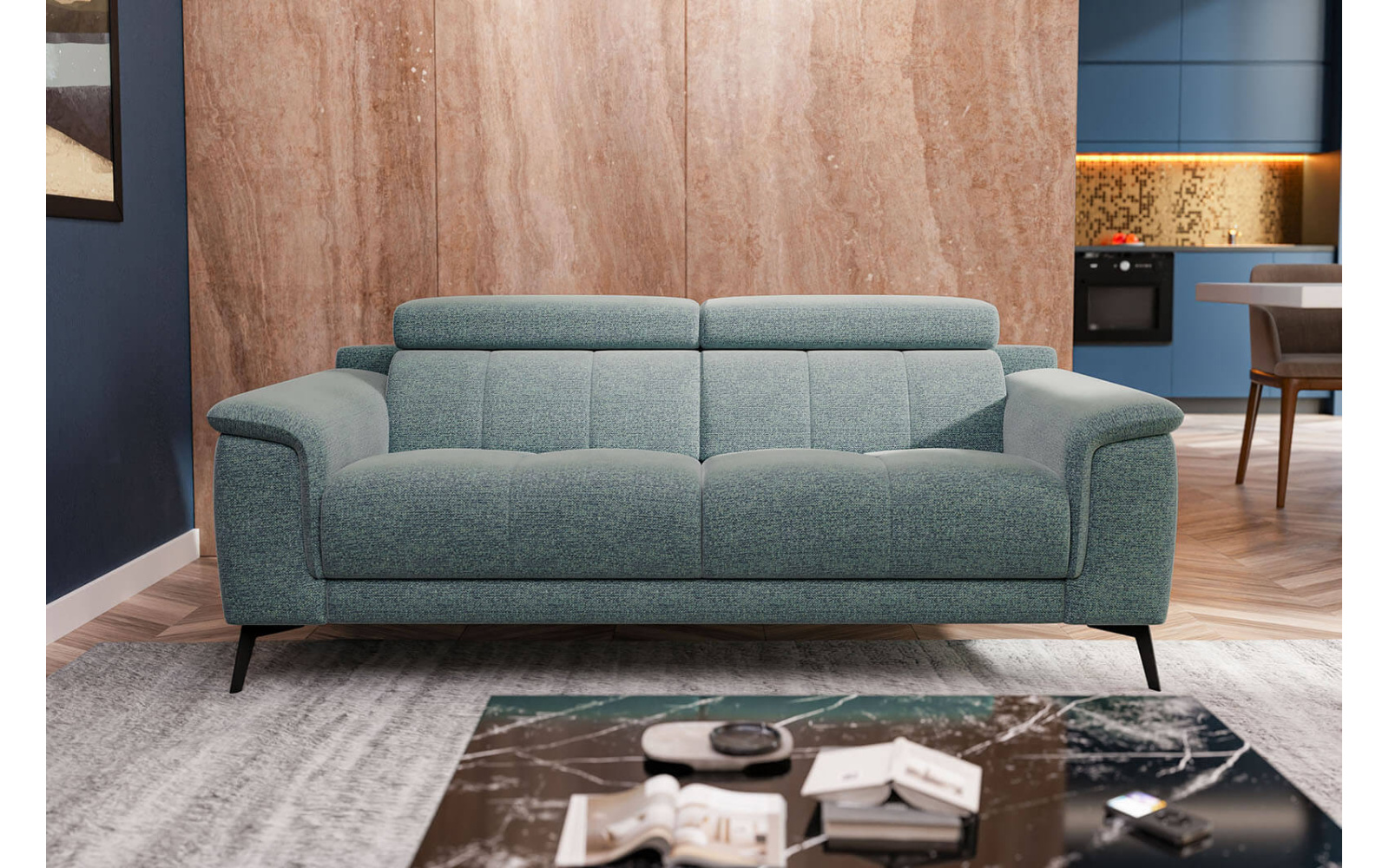 Canapé droit XXL 3 places avec appuie-têtes réglables FIERO