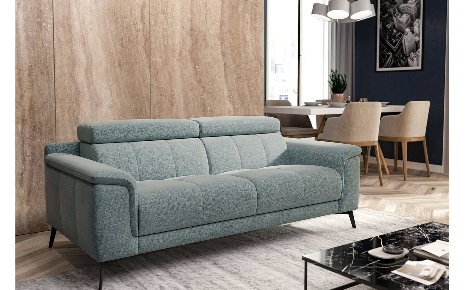 Canapé droit XXL 3 places avec appuie-têtes réglables FIERO