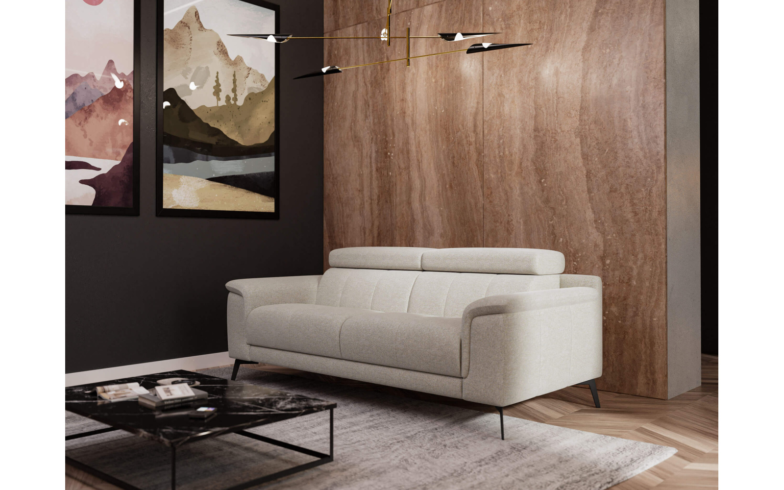 Canapé droit XXL 3 places avec appuie-têtes réglables FIERO