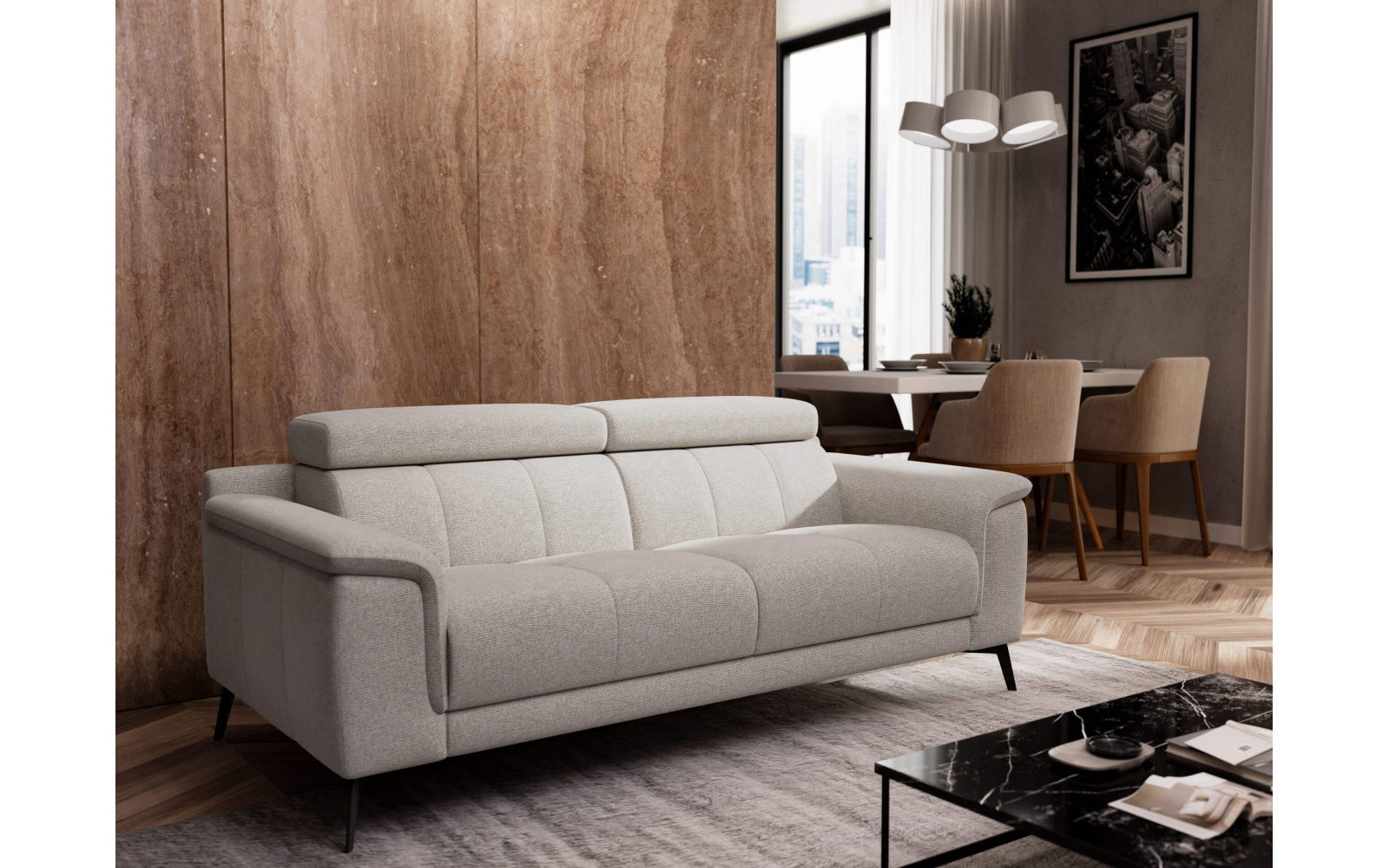 Canapé droit XXL 3 places avec appuie-têtes réglables FIERO