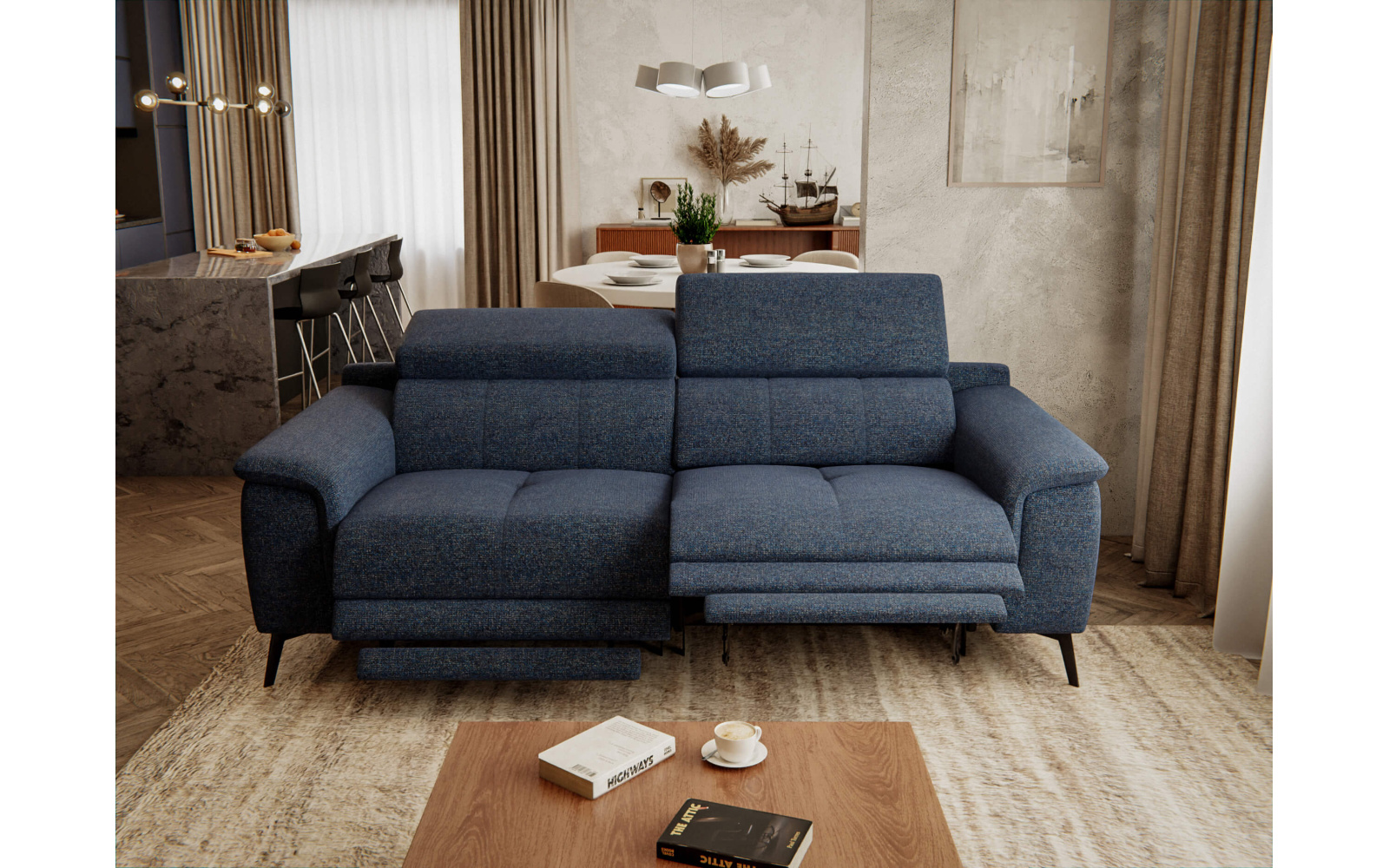 Canapé droit 3 places avec deux relax électriques FIERO