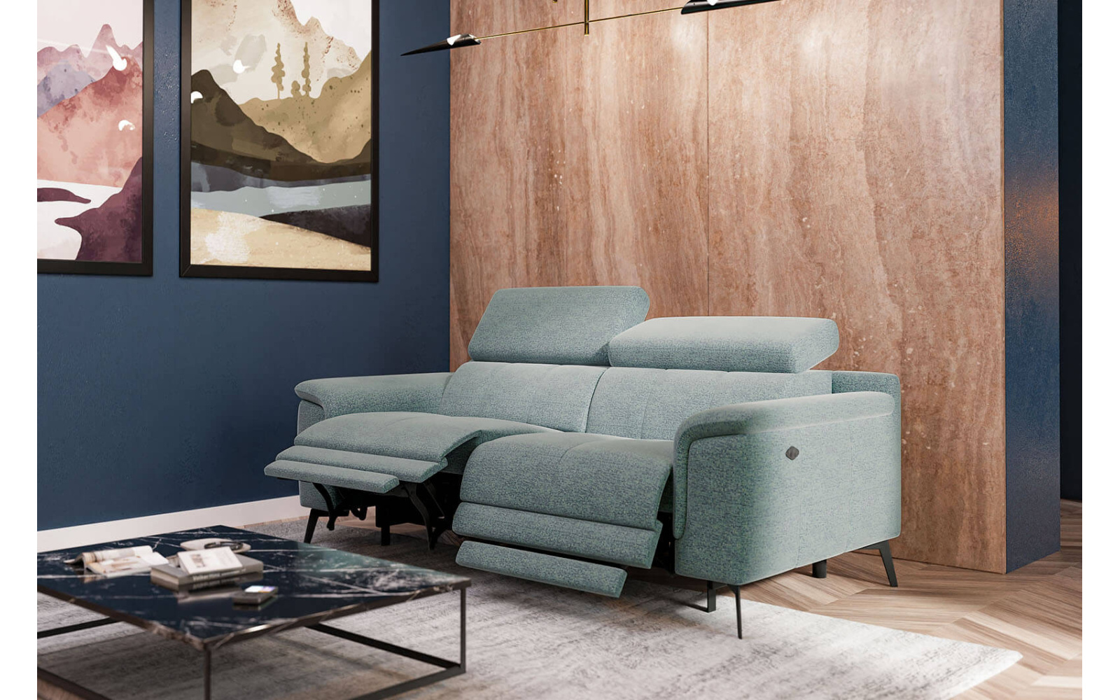 Canapé droit 3 places avec deux relax électriques FIERO