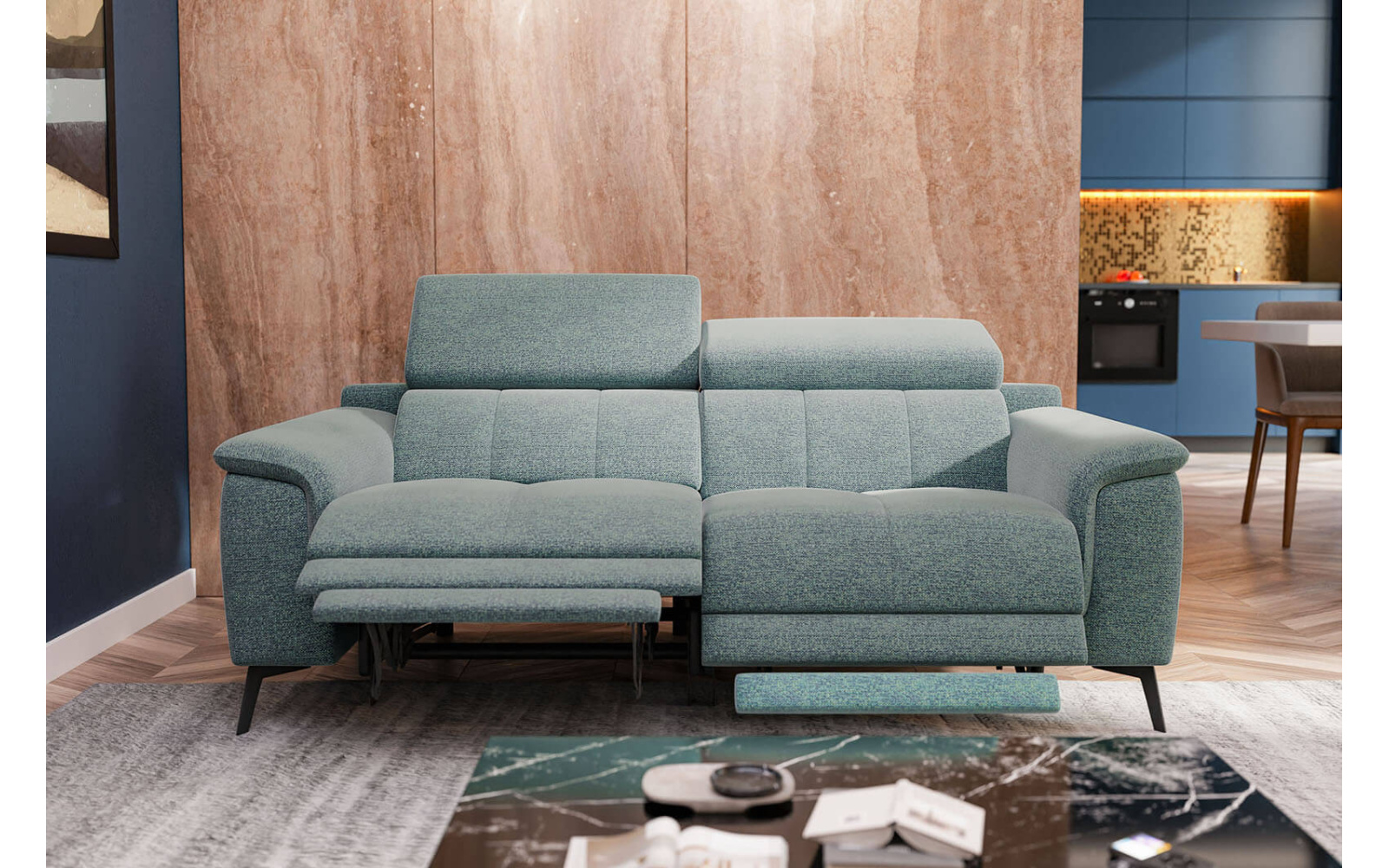 Canapé droit 3 places avec deux relax électriques FIERO