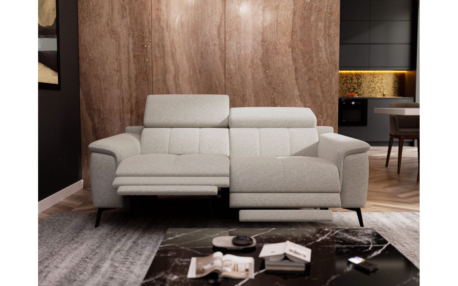 Canapé droit 3 places avec deux relax électriques FIERO