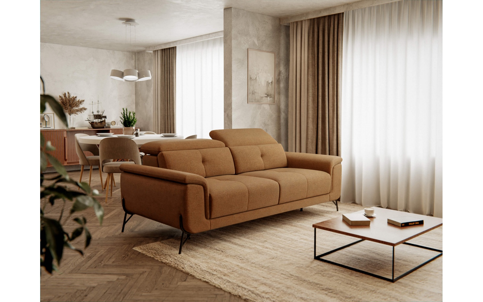 Canapé droit XXL avec appuis-tête réglables 3 places AVENA