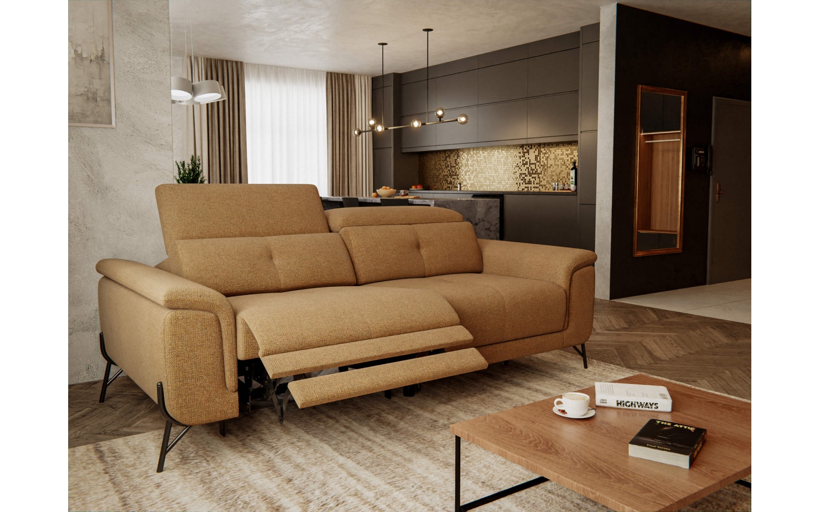 Canapé droit 3 places avec un relax électrique à côté gauche AVENA