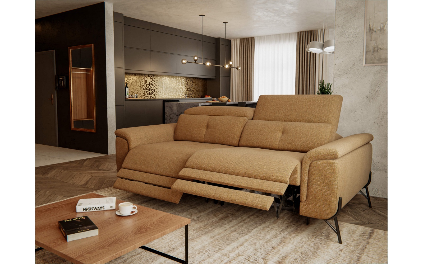 Canapé droit 3 places avec deux relax électriques AVENA