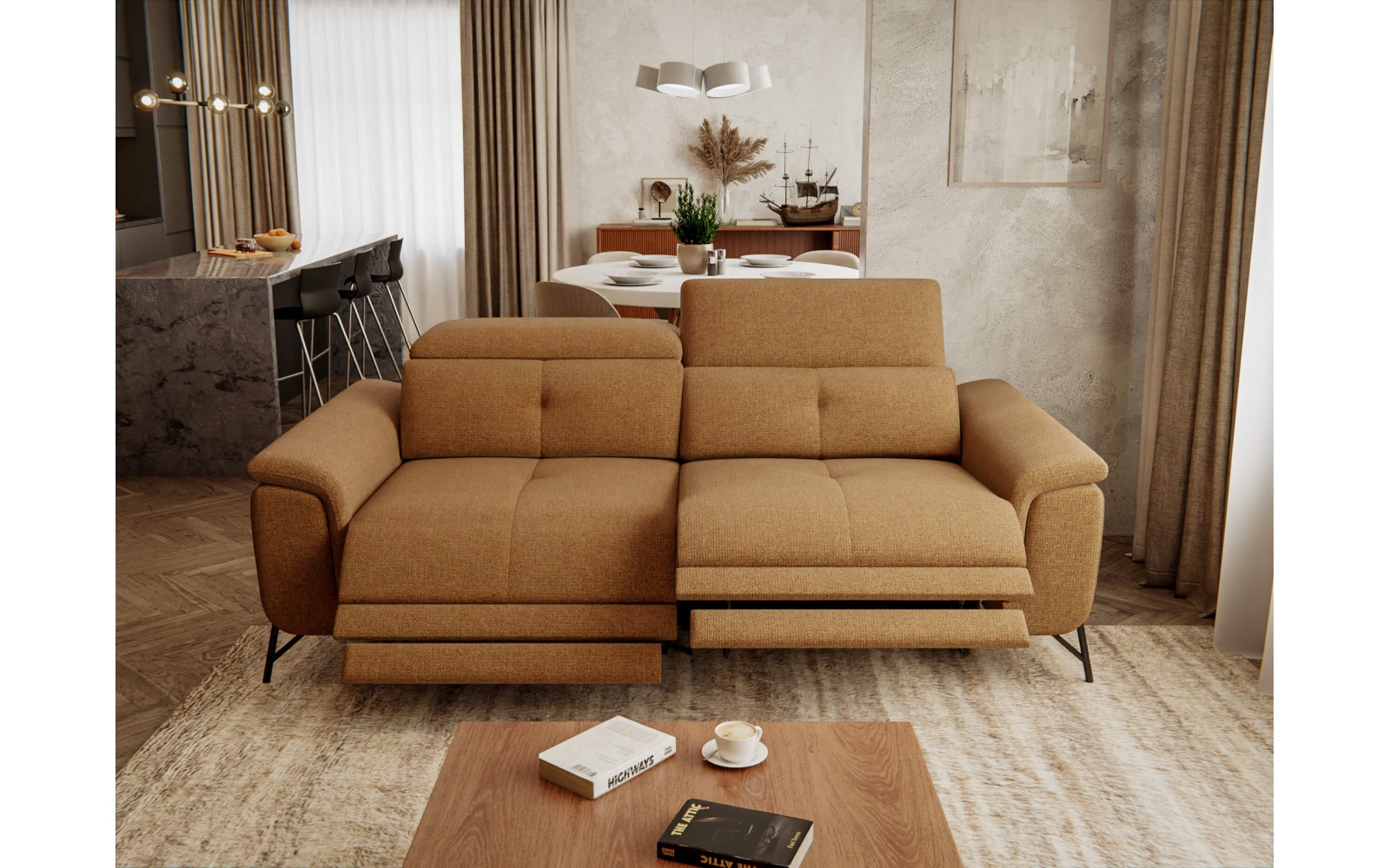 Canapé droit 3 places avec deux relax électriques AVENA