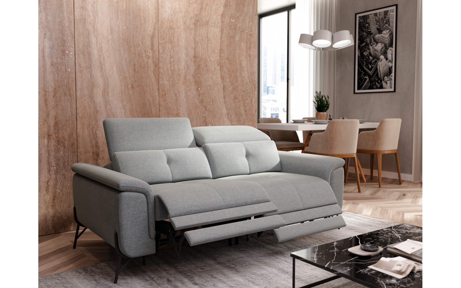 Canapé droit 3 places avec deux relax électriques AVENA