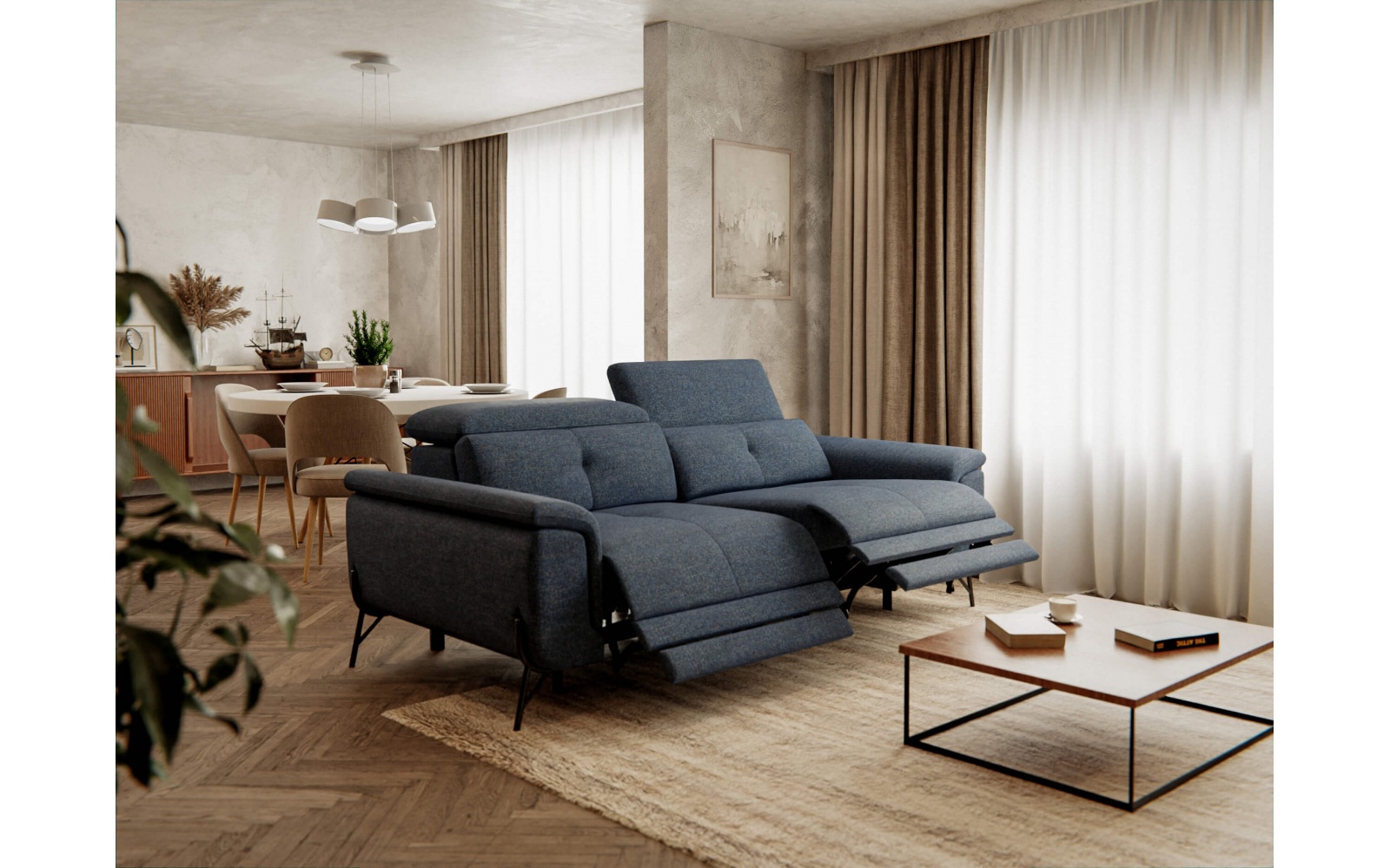 Canapé droit 3 places avec deux relax électriques AVENA