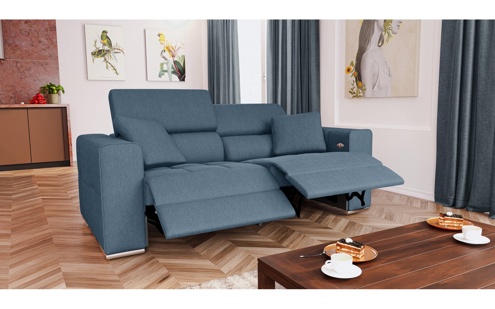 Canapé droit 3 places avec deux relax électriques QUARTZ