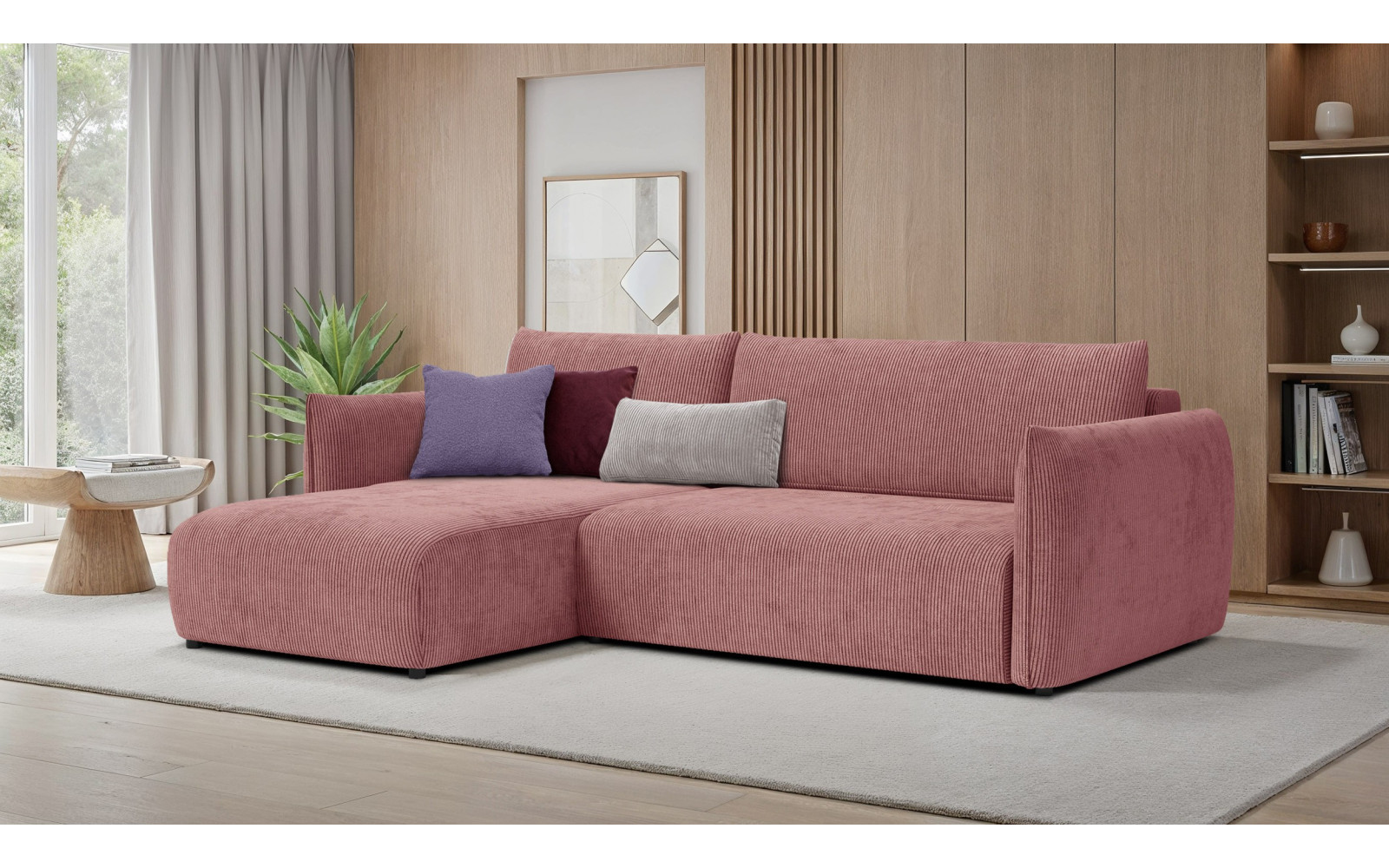 Canapé d'angle gauche 3 places tissu rose - TAUER