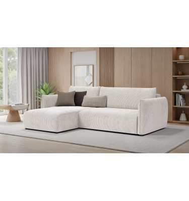 Canapé d'angle gauche 3 places tissu blanc perle - TAUER