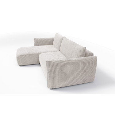 Canapé d'angle gauche 3 places tissu blanc perle - TAUER