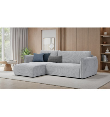 Canapé d'angle gauche 3 places tissu gris clair - TAUER