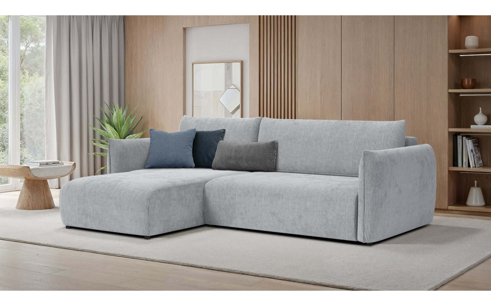 Canapé d'angle gauche 3 places tissu gris clair - TAUER