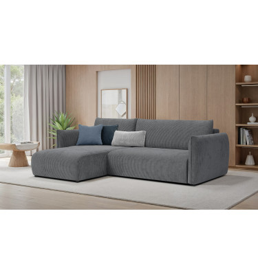 Canapé d'angle gauche 3 places tissu gris foncé - TAUER