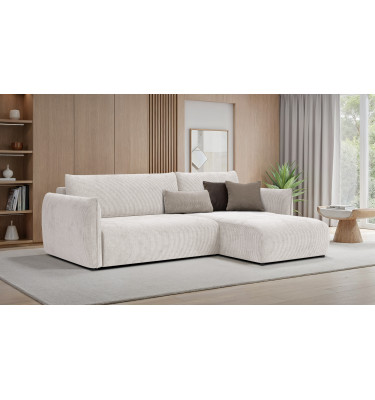 Canapé d'angle droit 3 places tissu blanc perle - TAUER