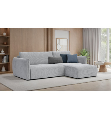 Canapé d'angle droit 3 places tissu gris clair - TAUER