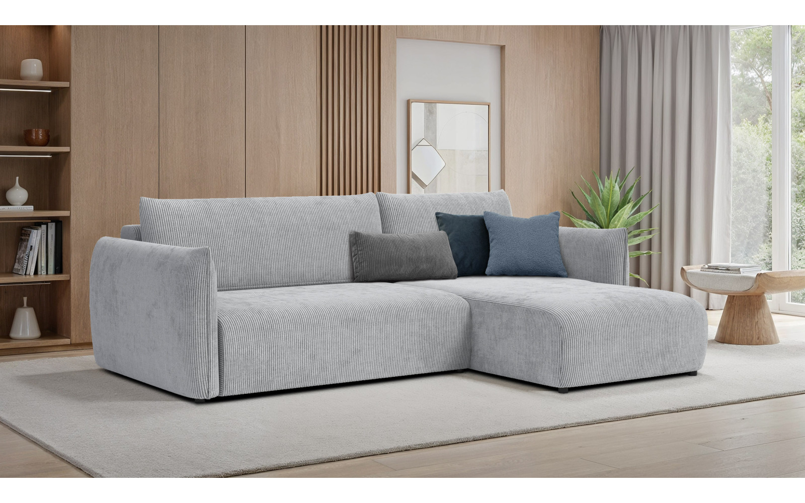 Canapé d'angle droit 3 places tissu gris clair - TAUER