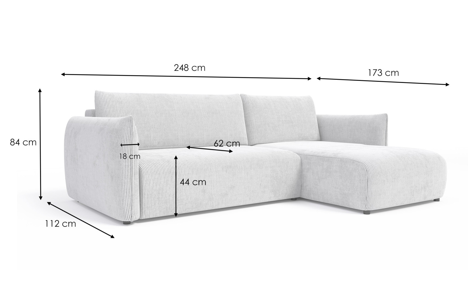 Canapé d'angle droit 3 places tissu sauge - TAUER