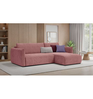 Canapé d'angle droit 3 places tissu rose - TAUER