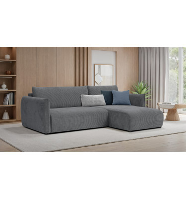 Canapé d'angle droit 3 places tissu gris foncé - TAUER