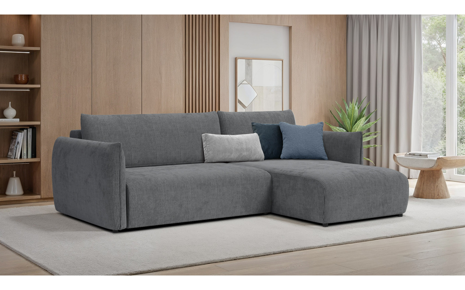 Canapé d'angle droit 3 places tissu gris foncé - TAUER