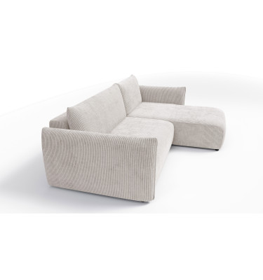 Canapé d'angle droit 3 places tissu blanc perle - TAUER