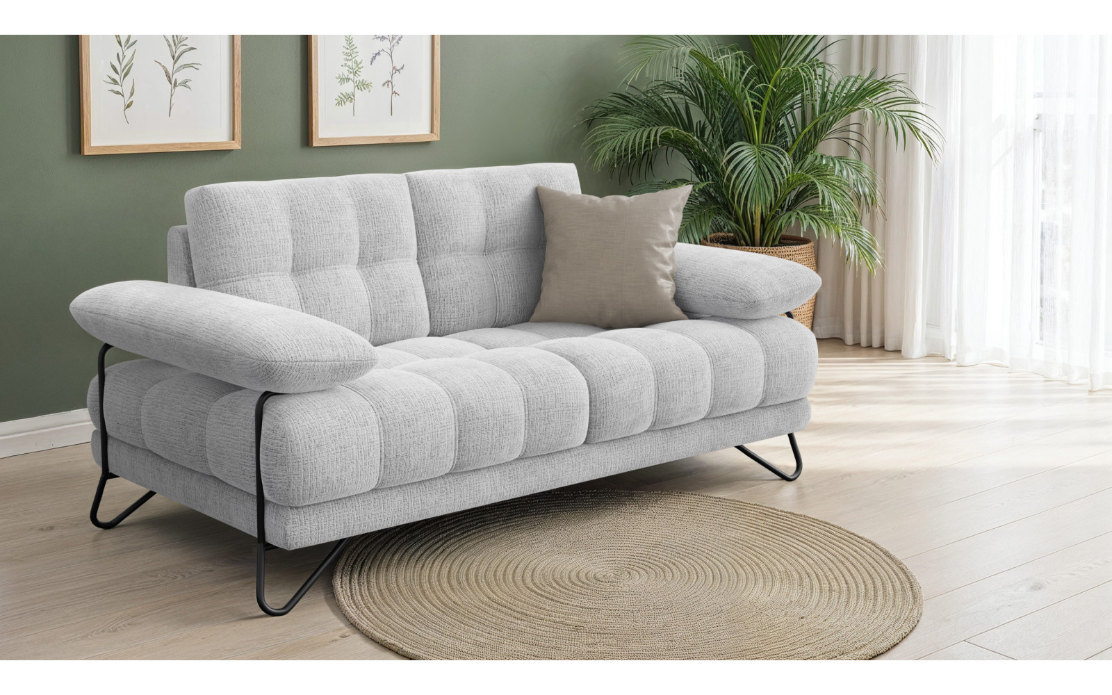 Canapé 2 places BUBBARA, gris clair