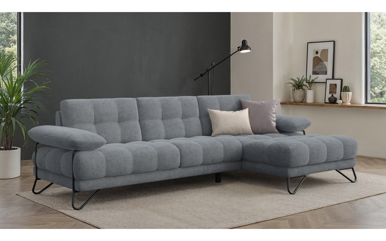 BUBBARA canapé d’angle 4 places droit, gris foncé