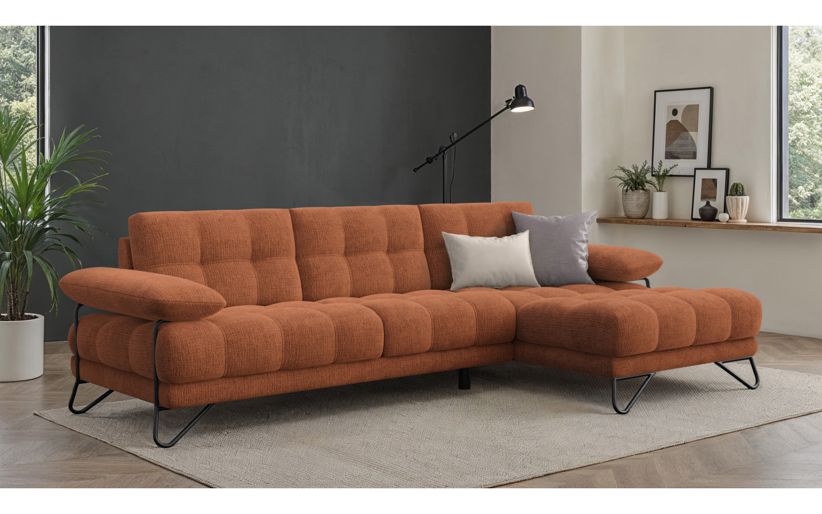 BUBBARA canapé d’angle 4 places droit, orange