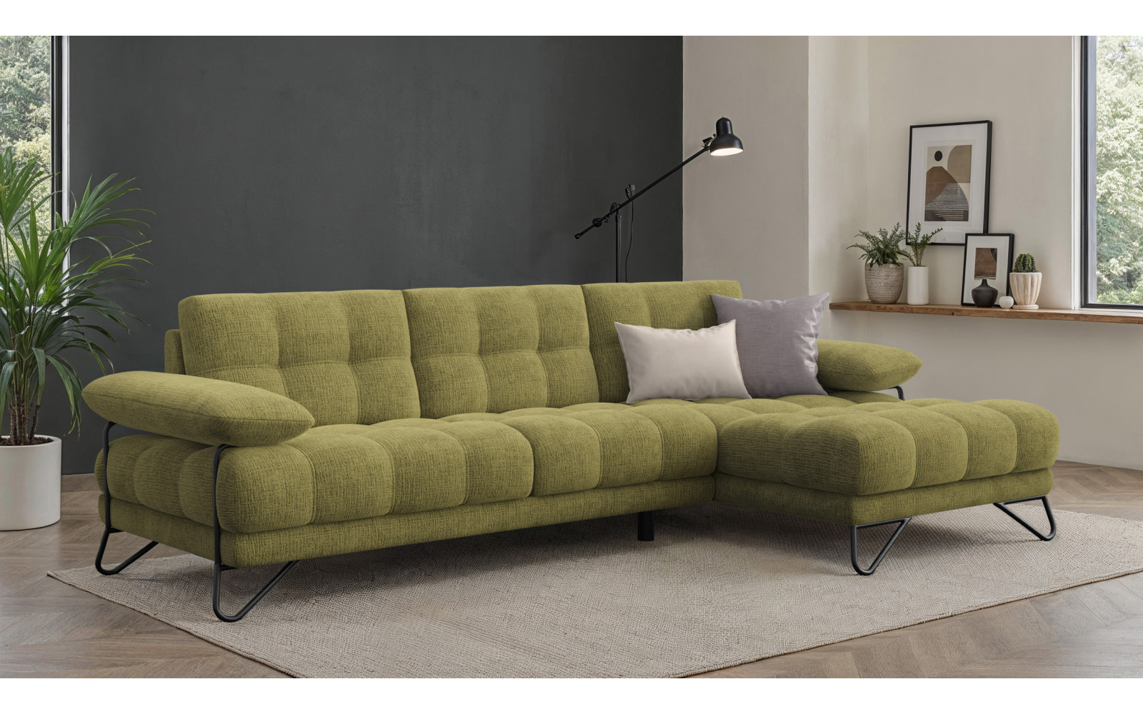 BUBBARA canapé d’angle 4 places droit, olive