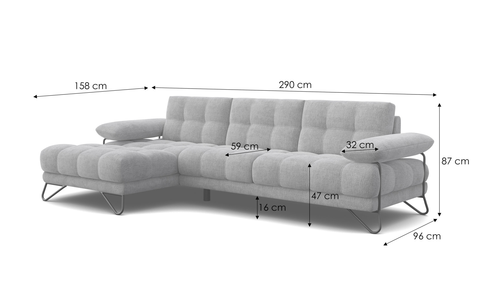 BUBBARA canapé d’angle 4 places gauche, beige