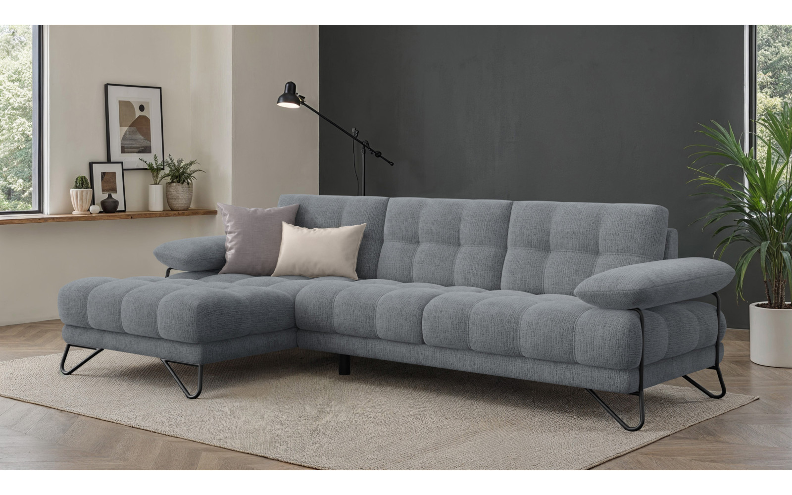 BUBBARA canapé d’angle 4 places gauche, gris foncé