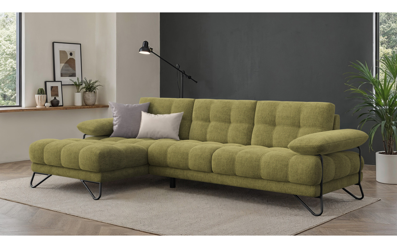 BUBBARA canapé d’angle 4 places gauche, olive