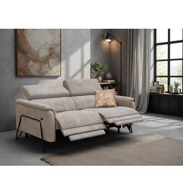 Canapé RODEN 3 places avec 2 Relax, tissu beige