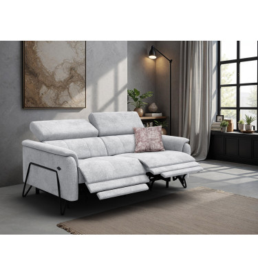 Canapé RODEN 3 places avec 2 Relax, tissu gris clair