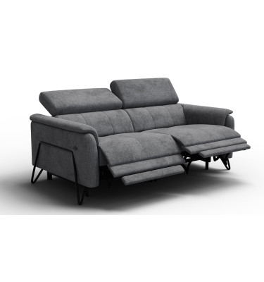 Canapé RODEN 3 places avec 2 Relax, tissu gris foncé