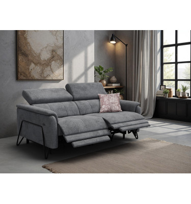 Canapé RODEN 3 places avec 2 Relax, tissu gris foncé